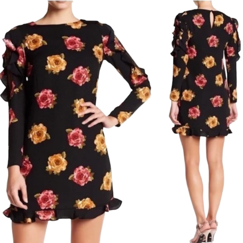 EUC | Nicole Miller Studio | Floral Dress with Lace/Mesh on Sleeves | Size 2